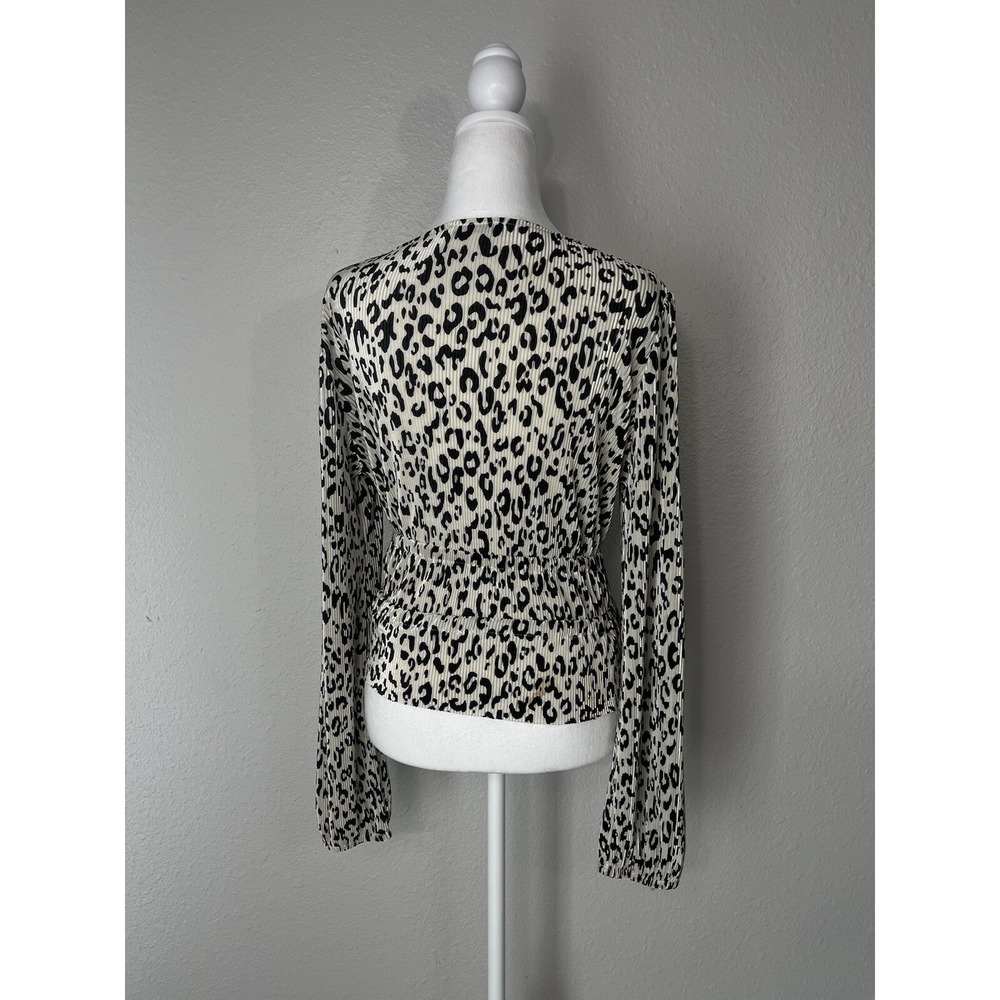 Zara Pleated Long‎ Sleeve Animal Print Top Women's Size Medium A3 - Picture 5 of 9